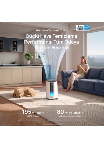 Air Purifier 338s Akıllı Hava Temizleyici, Hepa Filtre, Pm2.5 Sensör, 18 Db, 80 M², Rgb Işık, Aroma Pedi Beyaz