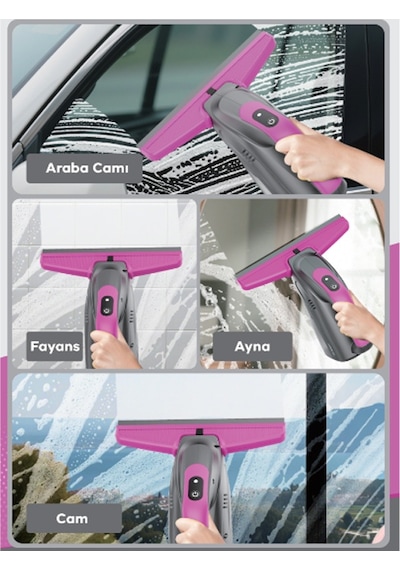 Ezere Clearview Şarjlı Cam Temizleyici Silme Makinesi Mikrofiber Başlıklı Siyah