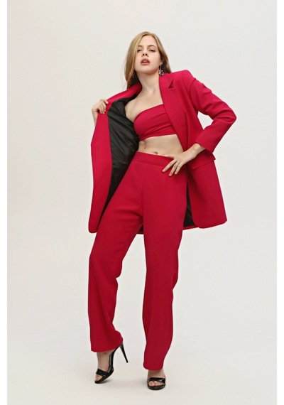Ardanewline Feminist Fuşya Crop Pantolon Ceket Üçlü Takım 0106308 12