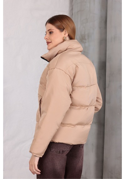 Blayn Jeans Kadın Kapüşonsuz Şişme Mont Krem