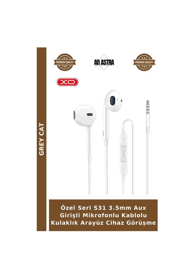 Özel Seri S31 3.5mm Aux Girişli Mikrofonlu Kablolu Kulaklık Arayüz Cihaz Görüşme