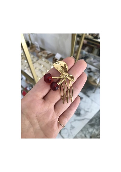 Kiraz Detaylı Gold Tarak Model Saç Toka
