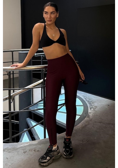 Madmext Bordo Active Fit Fermuarlı Tayt Mg2791 M
