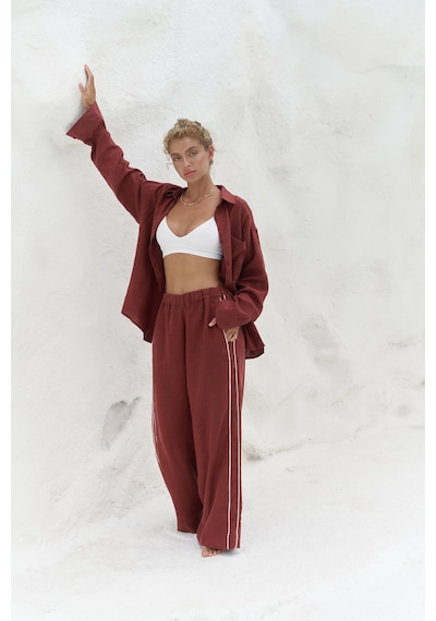 Mai Collection Mai Studios Co. Orchidea Oversize Kiremit Keten Gömlek Takım Kiremit