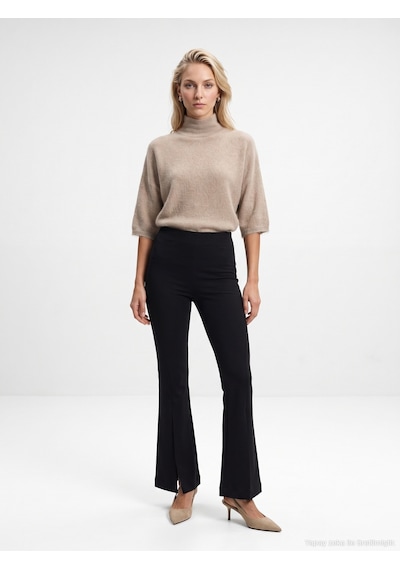Dilvin 73037 Fermuar Detaylı Flare Pantalon-siyah