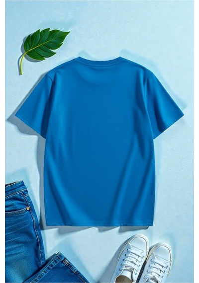 Uyguntarz Unisex Renkli Çiçekler Baskılı Tasarım Tshirt Mavi