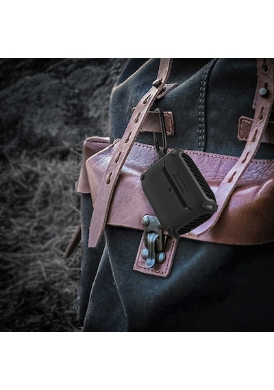 Maks Technology Apple Airpods Uyumlu Pro 2 Kılıf Köşe Karbon Fiber Detaylı Askı Aparatlı Airbag Darbe Emici Maks Koruyucu Kapak Siyah