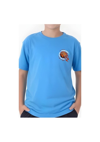Panios Kids Basketball Baskılı Erkek Çocuk Kısa Kollu Tişört Mavi