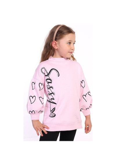 Toontoy Kız Çocuk Baskılı Balon Kol Sweatshirt Açık Pembe