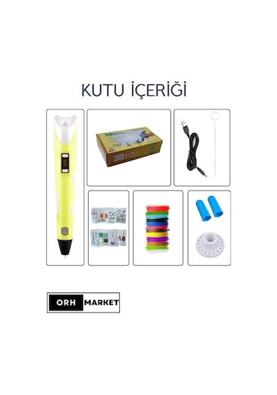 Sarı 3D Kalem 3D Pen Yazıcı Kalem – 20 Adet 5 Metrelik PLA Filament (Toplam 100M) + USB Kablo Sarı 3D Kalem 3D Pen Yazıcı Kalem – 20 Adet 5 Metrelik PLA Filament (Toplam 100M) + USB Kablo