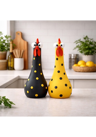 Fibrika Store Funnychicks: Modern Benekli Dekoratif Tavuk Figür Seti Çok Renkli