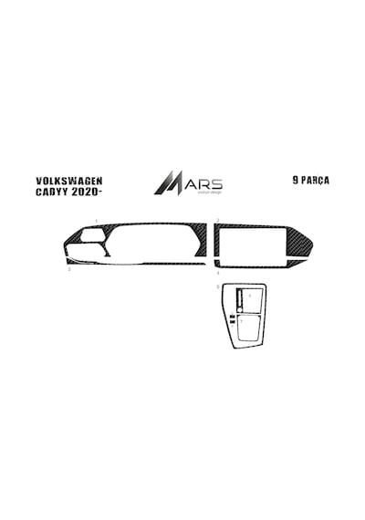 Volkswagen Caddy Torpido Kaplama 2020- 9 Parça Karbon