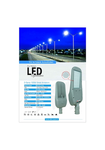 100w Led Yol Sokak Armatür Dls Park Bahçe Çevre Site Bina Dış Mek N11.99