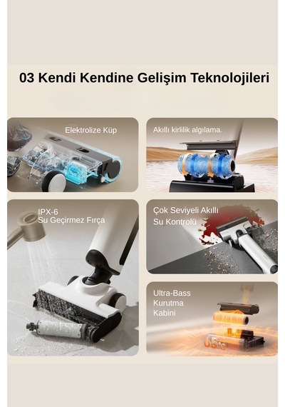 Uwant  D500  Vakum + Mop Kendini Temizleme Özellikli 17.000Pa Islak Kuru Şarjlı Süpürge
