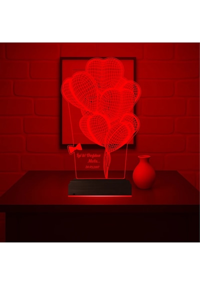 Luvivia Doğum Günü Balon Kutlama Kişiye Özel 3d Lamba - Masa Gece Lambası V3 Şeffaf