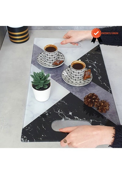 Decorita Cam Tepsi Hibrit Mermer Desen 29Cm X 52Cm