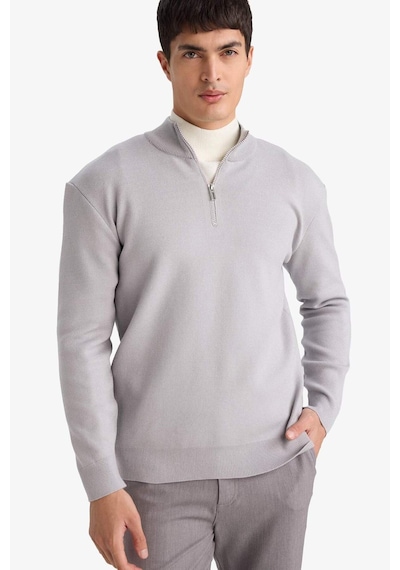 Defacto Standart Fit Fermuarlı Dik Yaka Triko Kazak G5283ax25wngr184 Gri-gr184