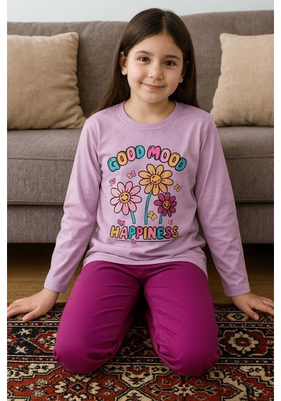 Kız Çocuk Pijama Takımı %100 Pamuk Çok Renkli