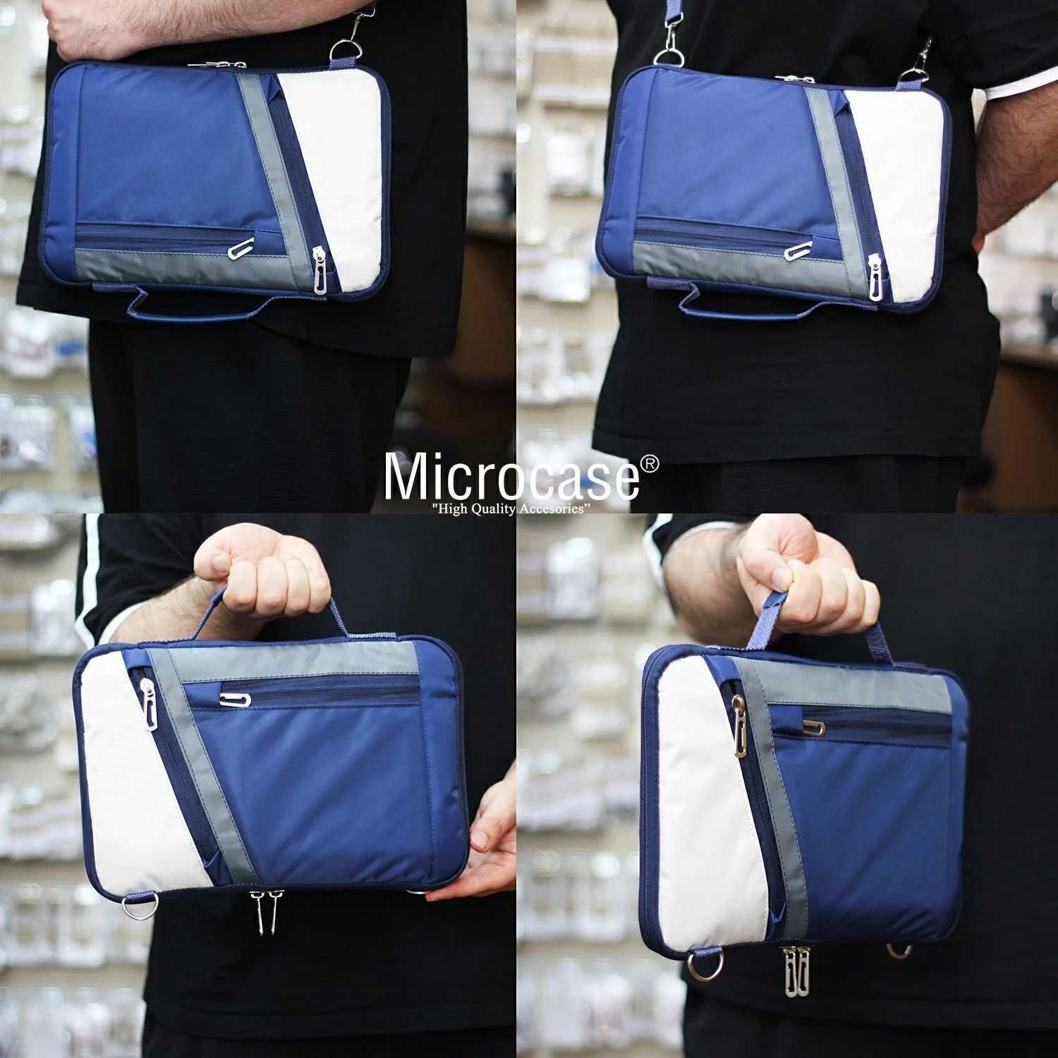 Microcase Huawei Matepad 11.5 2026 İle Uyumlu Omuz Askılı El Tutacaklı Universal Sleeve Taşıma Çantası Al4346 Lacivert Krem Gri