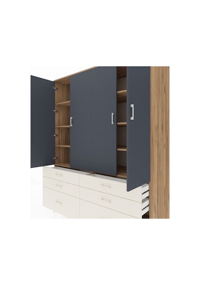 Kronos Gardrop 8 Raflı 6 Çekmeceli 4 Kapaklı 176x59x221 Çam-antrasit/aytaşı Beyaz Kronos Gardrop 8 Raflı 6 Çekmeceli 4 Kapaklı 176x59x221 Çam-antrasit/aytaşı Beyaz