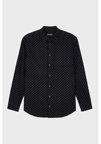 Emporio Armani Kadife Logolu Pamuklu Uzun Kollu Gömlek Erkek Gömlek Em006705 Af27982 Pc005 Siyah SİYAH