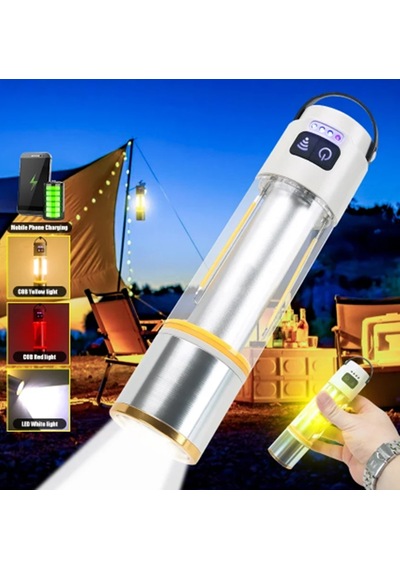 Gp-222 Zoomlu 1000lm Şarjlı Çok Fonksiyonlu El Feneri - Beyaz-kırmızı-sarı Ledli 6 Mod Kamp Lambası Çok Renkli