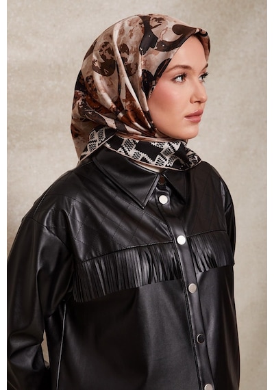 Levidor Desenli Twill İpek Eşarp-0918 Siyah