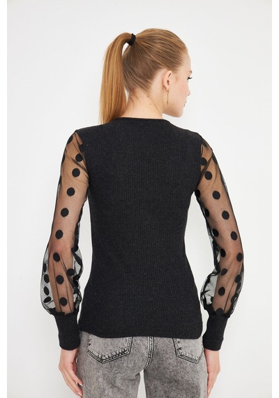 Armonika Kadın Siyah U Yaka Kolları Tül Detaylı Manşetli Kaşkorse Bluz Arm-25k001066 Armonika Kadın Siyah U Yaka Kolları Tül Detaylı Manşetli Kaşkorse Bluz Arm-25k001066