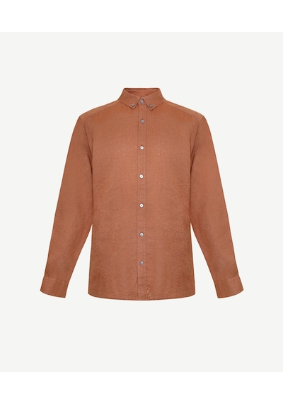 Yargıcı Regular Fit Keten Gömlek 25yegm6001x 057 Kahverengi