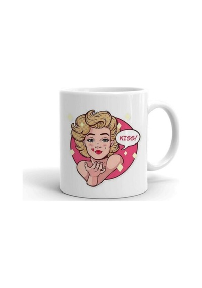 Marilyn Monroe Kiss Baskılı Kupa Beyaz