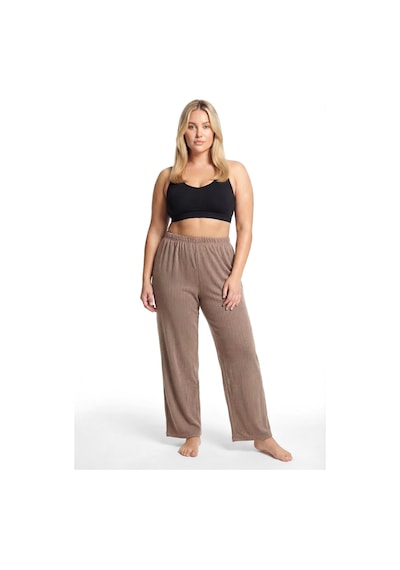 Akbeniz Kadın Büyük Beden Rahat Kesim Cepli Pijama Altı Kahverengi Kahve