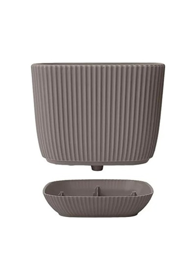 Mercan Kare Saksı Seti 0,27 Litre + 0,67 Litre, İç Mekan - Dış Mekan 2li Ekonomik Gizli Su Hazneli Plastik Saksı Set Kahve Renk
