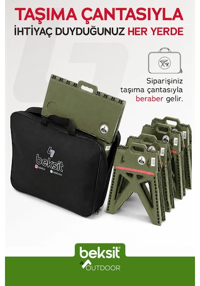 Outdoor Herkül Premium Katlanır Kamp Masa Takımı Seti - Haki Yeşil Çantalı Yeşil Yeşil