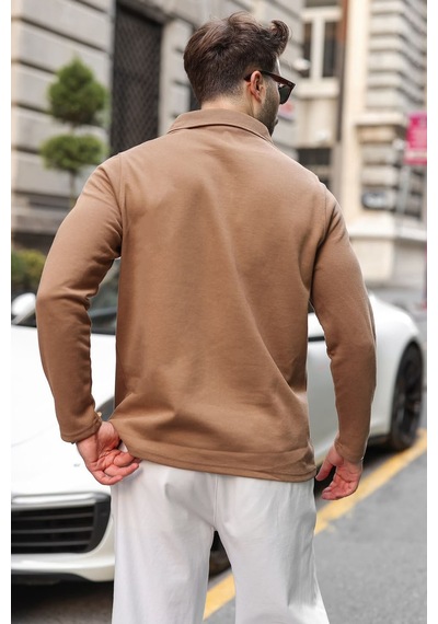 Madmext Vizon Yarım Fermuarlı Polo Yaka Dokulu Erkek Sweatshırt E7197