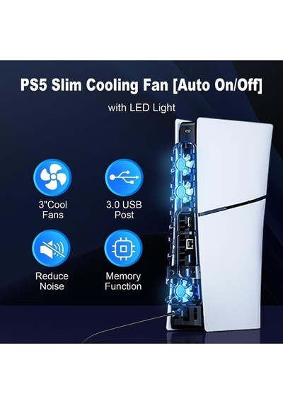 Tp5-3538 Ps5 Slim İçin Led Işıklı Kademeli Güçlü Soğutma Fanı Siyah