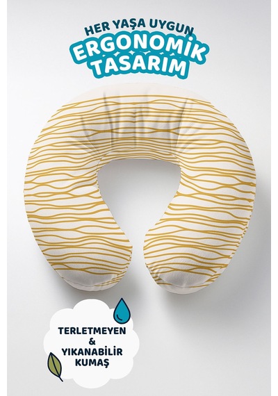 Modern Dalga Çizgili Boyun Yastığı - Minimalist Sarı Krem Yumuşak Seyahat Yastığı Buzlu Ayışığı Lacivert