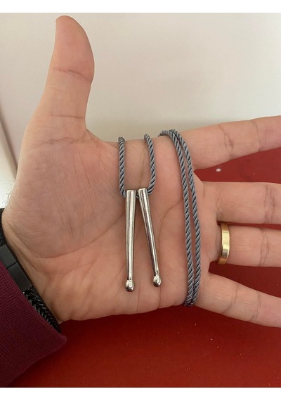 Bateri Baget Kolye Gri Kordon Gümüş