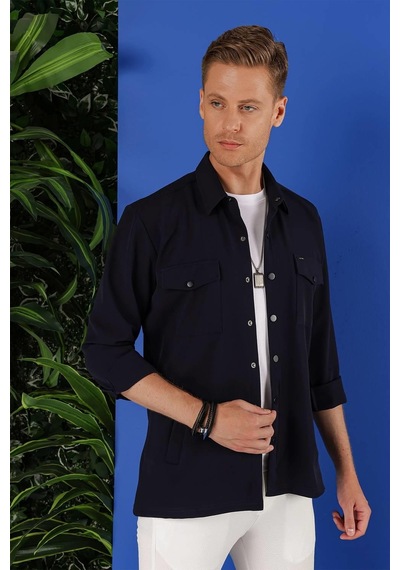 Efor G 1534 Slim Fit Lacivert Klasik Gömlek Lacivert