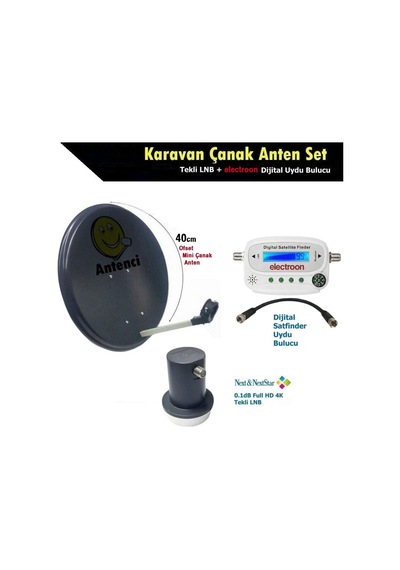Antenci 40cm Karavan Çanak Anten Seti + Next Tekli Lnb + Electroon Dijital Uydu Bulucu