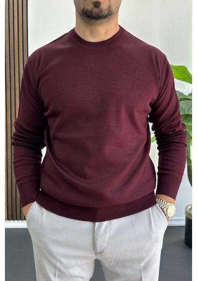 Edwox Erkek Bisiklet Yaka Normal Kalıp Kazak Bordo Edw410 Bordo