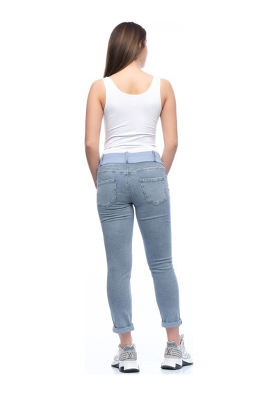 Busa Hamile Çizgili Alt Karın Destekli Mom Fit Kot Pantolon Mavi-mavi