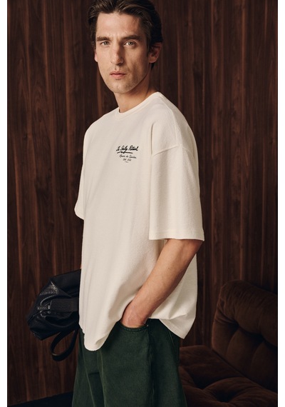 Grimelange Elan Erkek Baskılı Ve Nakışlı Ekru T-shirt