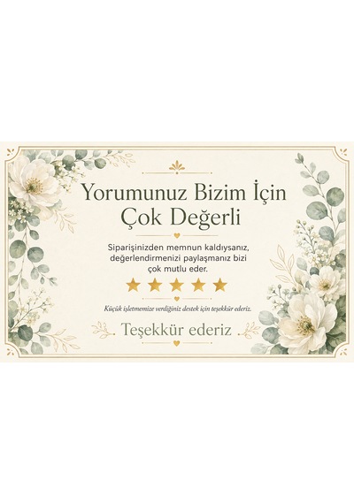 100 Adet Çiçekli Yorum Kartı 8x5 Cm 200 Gr Küçük İşletme Teşekkür Kartı, Yorum Kartları