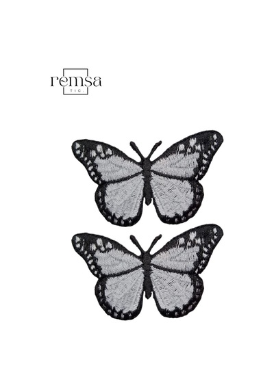 Ütü Ile Yapışan Arma - Patch - Kelebek Modeli Gri 6cm X 5,5cm 2 Adet - 507978566