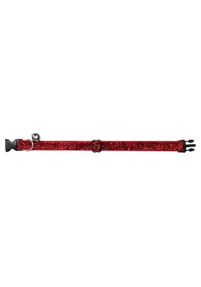 Simli Kadife Zilli Ayarlanabilir Kedi Boyun Tasması 22-30 Cm Kırmızı