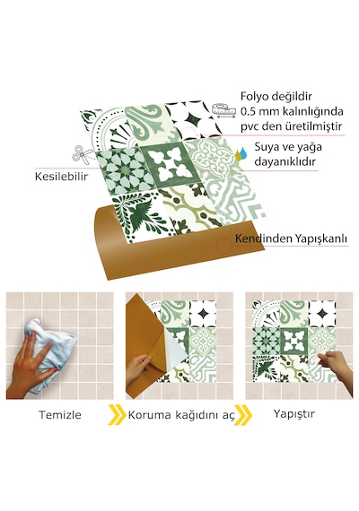 Tink Kendinden Yapışkanlı Karma Yeşil Londra Desenli Pvc Karo 30x30