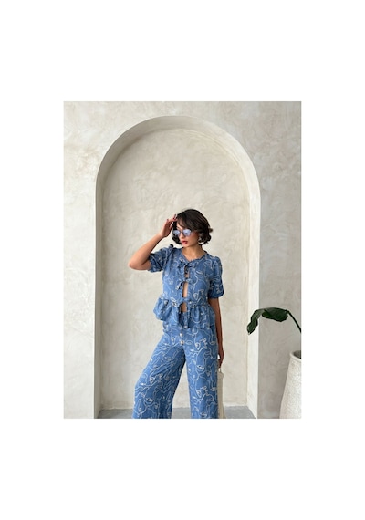 Verymoda Önden Bağlamalı Nakışlı Bluz D2788 Koyu Mavi