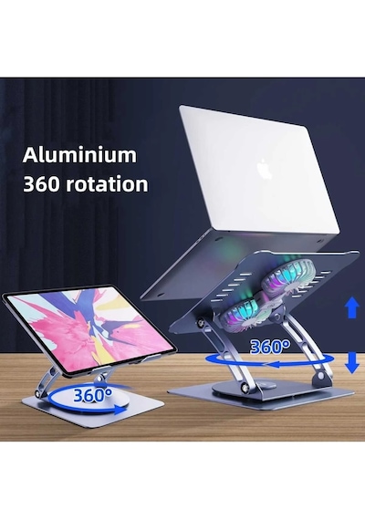 Alüminyum 360 Derece Ayarlanabilir Metal Laptop Standı Rgb Çift Fanlı Sogutucu Premium Serisi Notebook Tutucu