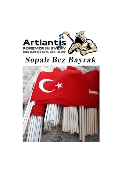 Sopalı Bez Bayrak 20x30 Cm 10 Adet Saplı Bayrak Ay Yıldız Plastik Çıtalı 20 30 Bez Bayrak Mill Bayram Kutlama