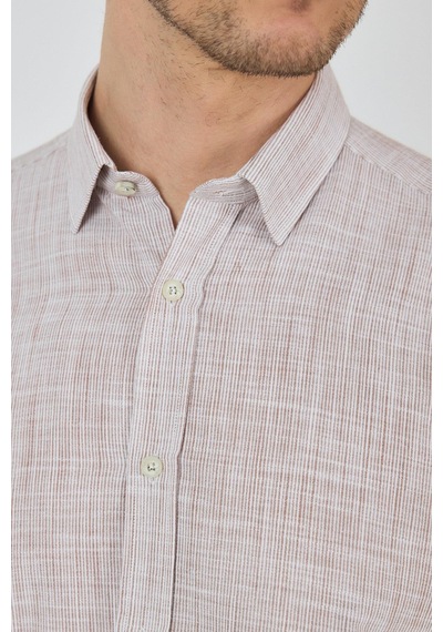 İmza Kahverengi Uzun Kol Cepsiz Pamuk Casual Comfort Fit Gömlek 1004250127 Kahverengi
